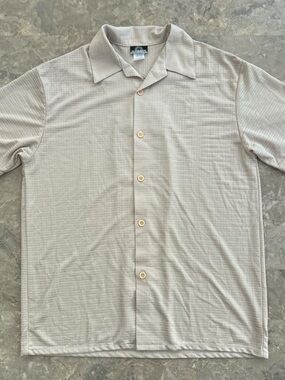 Vintage 1990s Solo Semore Beige Textured Camp Shirt USA Made M